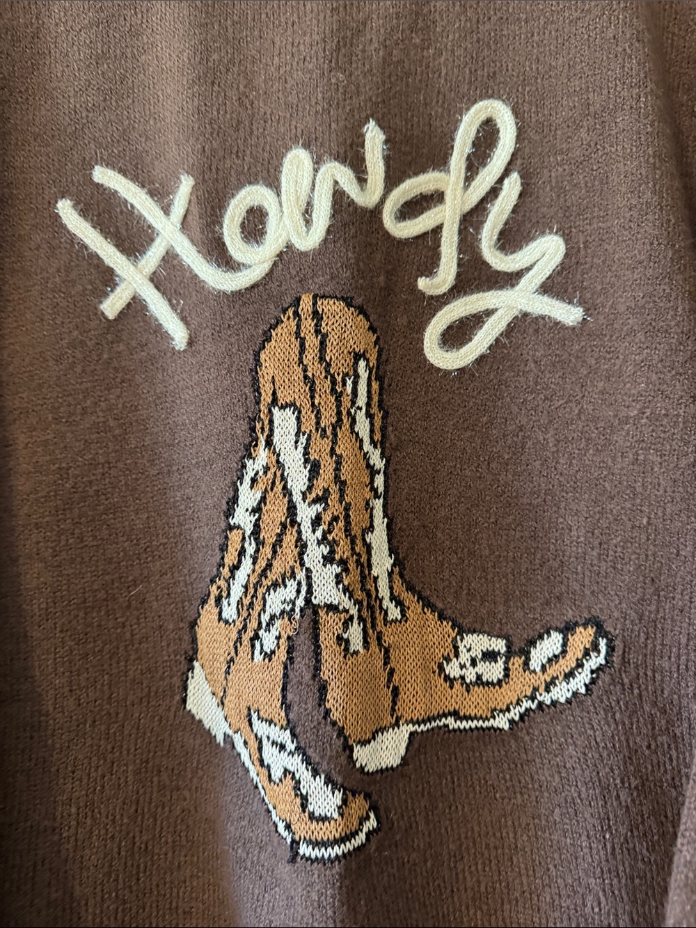 Brown Graphic Crewneck Sweater - Cowboy Boot Motif - Picture 3 of 4